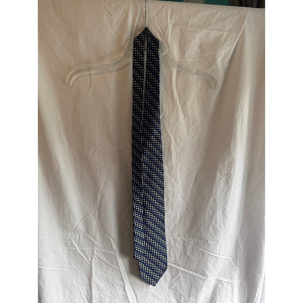Joseph & Lyman Mens Geometric Polka‎ Dot Silk Tie Blue Silver Navy Made in USA